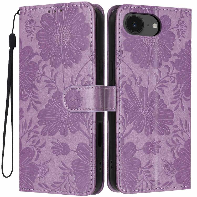 Étui de téléphone en cuir végétalien gaufré tournesol avec petite corde noire, Pour iPhone 16e / 17e, Pour iPhone 17 Pro Max, Pour iPhone 17 Pro, Pour iPhone 17, Pour iPhone Air, Pour iPhone 16 Pro Max, Pour iPhone 16 Pro, Pour iPhone 16 Plus