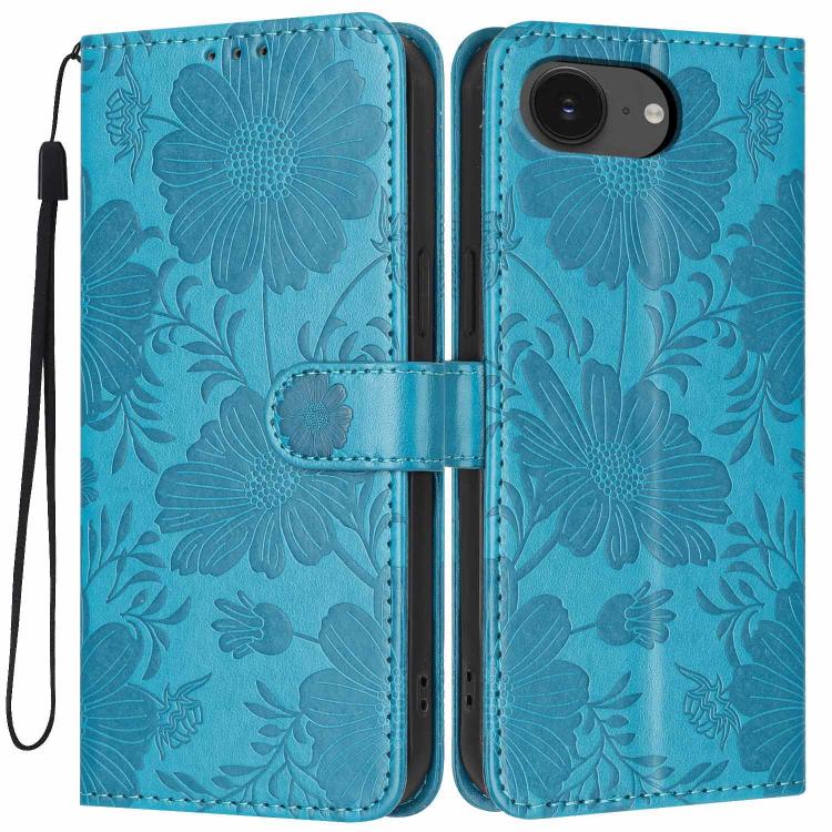 Étui de téléphone en cuir végétalien gaufré tournesol avec petite corde noire, Pour iPhone 16e / 17e, Pour iPhone 17 Pro Max, Pour iPhone 17 Pro, Pour iPhone 17, Pour iPhone Air, Pour iPhone 16 Pro Max, Pour iPhone 16 Pro, Pour iPhone 16 Plus