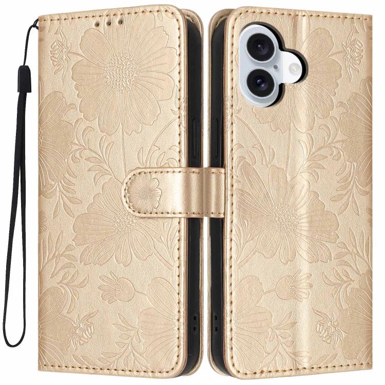 Étui de téléphone en cuir végétalien gaufré tournesol avec petite corde noire, Pour iPhone 16e / 17e, Pour iPhone 17 Pro Max, Pour iPhone 17 Pro, Pour iPhone 17, Pour iPhone Air, Pour iPhone 16 Pro Max, Pour iPhone 16 Pro, Pour iPhone 16 Plus