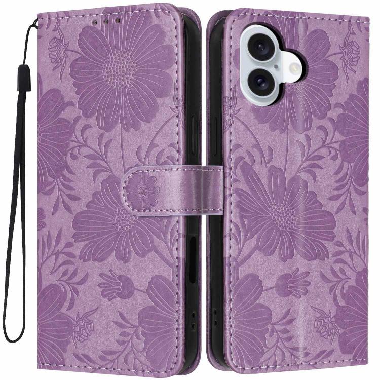 Étui de téléphone en cuir végétalien gaufré tournesol avec petite corde noire, Pour iPhone 16e / 17e, Pour iPhone 17 Pro Max, Pour iPhone 17 Pro, Pour iPhone 17, Pour iPhone Air, Pour iPhone 16 Pro Max, Pour iPhone 16 Pro, Pour iPhone 16 Plus