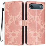 Étui de téléphone en cuir végétalien gaufré tournesol avec petite corde noire, Pour iPhone 16e / 17e, Pour iPhone 17 Pro Max, Pour iPhone 17 Pro, Pour iPhone 17, Pour iPhone Air, Pour iPhone 16 Pro Max, Pour iPhone 16 Pro, Pour iPhone 16 Plus