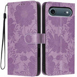 Étui de téléphone en cuir végétalien gaufré tournesol avec petite corde noire, Pour iPhone 16e / 17e, Pour iPhone 17 Pro Max, Pour iPhone 17 Pro, Pour iPhone 17, Pour iPhone Air, Pour iPhone 16 Pro Max, Pour iPhone 16 Pro, Pour iPhone 16 Plus