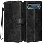 Étui de téléphone en cuir végétalien gaufré tournesol avec petite corde noire, Pour iPhone 16e / 17e, Pour iPhone 17 Pro Max, Pour iPhone 17 Pro, Pour iPhone 17, Pour iPhone Air, Pour iPhone 16 Pro Max, Pour iPhone 16 Pro, Pour iPhone 16 Plus