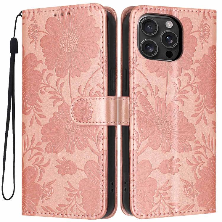 Étui de téléphone en cuir végétalien gaufré tournesol avec petite corde noire, Pour iPhone 16e / 17e, Pour iPhone 17 Pro Max, Pour iPhone 17 Pro, Pour iPhone 17, Pour iPhone Air, Pour iPhone 16 Pro Max, Pour iPhone 16 Pro, Pour iPhone 16 Plus