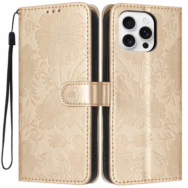 Étui de téléphone en cuir végétalien gaufré tournesol avec petite corde noire, Pour iPhone 16e / 17e, Pour iPhone 17 Pro Max, Pour iPhone 17 Pro, Pour iPhone 17, Pour iPhone Air, Pour iPhone 16 Pro Max, Pour iPhone 16 Pro, Pour iPhone 16 Plus