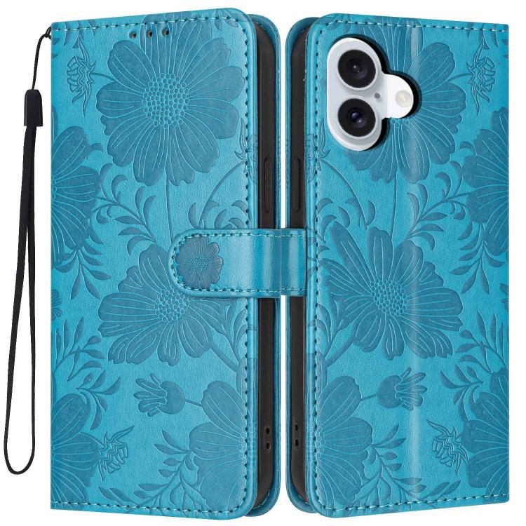 Étui de téléphone en cuir végétalien gaufré tournesol avec petite corde noire, Pour iPhone 16e / 17e, Pour iPhone 17 Pro Max, Pour iPhone 17 Pro, Pour iPhone 17, Pour iPhone Air, Pour iPhone 16 Pro Max, Pour iPhone 16 Pro, Pour iPhone 16 Plus