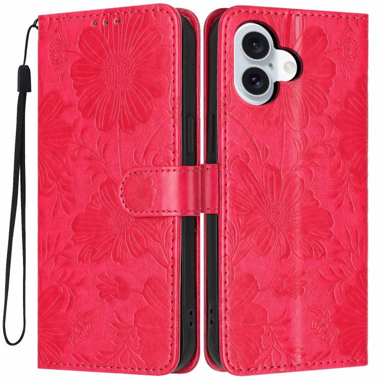 Étui de téléphone en cuir végétalien gaufré tournesol avec petite corde noire, Pour iPhone 16e / 17e, Pour iPhone 17 Pro Max, Pour iPhone 17 Pro, Pour iPhone 17, Pour iPhone Air, Pour iPhone 16 Pro Max, Pour iPhone 16 Pro, Pour iPhone 16 Plus