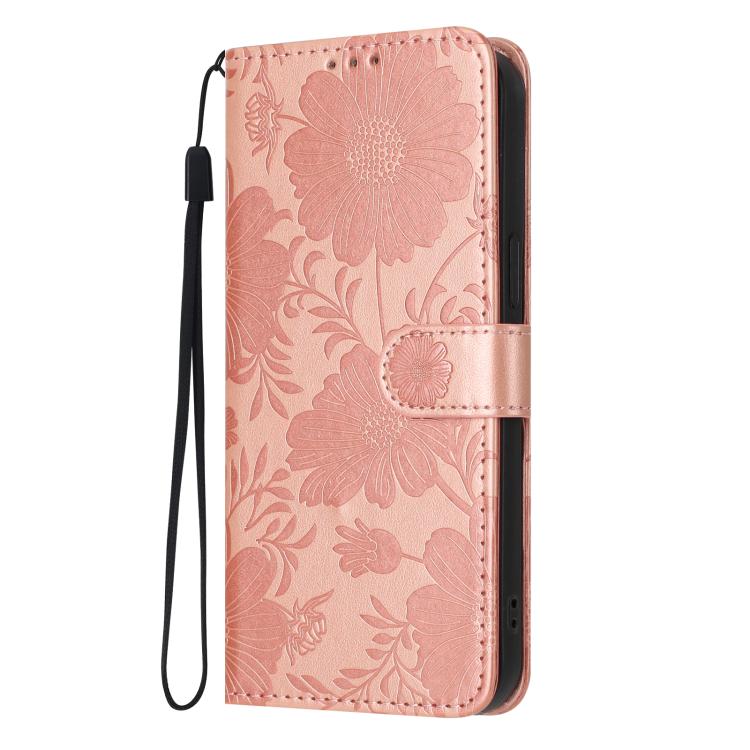 Coque de téléphone en cuir végétalien gaufré tournesol avec petite corde noire, Pour iPhone 14 Pro Max, Pour iPhone 13 Pro Max, Pour iPhone 13 Pro, Pour iPhone 13, Pour iPhone 12 / 12 Pro, Pour iPhone 12 Pro Max, Pour iPhone 11 Pro Max, Pour iPhone 11