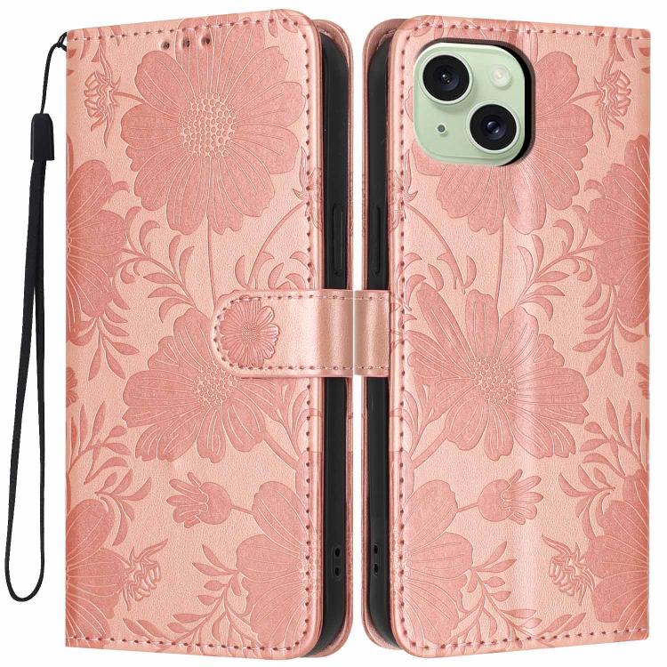 Coque de téléphone en cuir végétalien gaufré tournesol avec petite corde noire, Pour iPhone 14 Pro Max, Pour iPhone 13 Pro Max, Pour iPhone 13 Pro, Pour iPhone 13, Pour iPhone 12 / 12 Pro, Pour iPhone 12 Pro Max, Pour iPhone 11 Pro Max, Pour iPhone 11