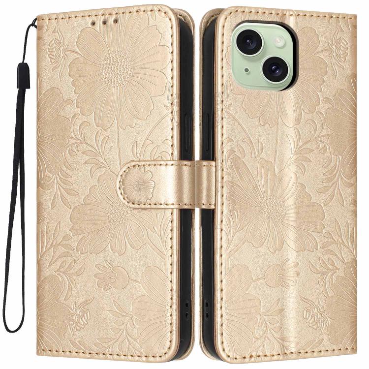 Coque de téléphone en cuir végétalien gaufré tournesol avec petite corde noire, Pour iPhone 14 Pro Max, Pour iPhone 13 Pro Max, Pour iPhone 13 Pro, Pour iPhone 13, Pour iPhone 12 / 12 Pro, Pour iPhone 12 Pro Max, Pour iPhone 11 Pro Max, Pour iPhone 11