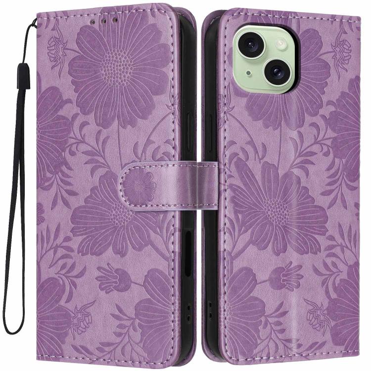 Coque de téléphone en cuir végétalien gaufré tournesol avec petite corde noire, Pour iPhone 14 Pro Max, Pour iPhone 13 Pro Max, Pour iPhone 13 Pro, Pour iPhone 13, Pour iPhone 12 / 12 Pro, Pour iPhone 12 Pro Max, Pour iPhone 11 Pro Max, Pour iPhone 11