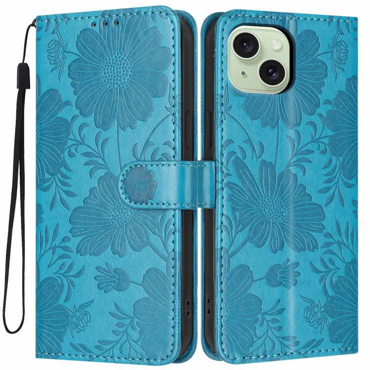 Coque de téléphone en cuir végétalien gaufré tournesol avec petite corde noire, Pour iPhone 14 Pro Max, Pour iPhone 13 Pro Max, Pour iPhone 13 Pro, Pour iPhone 13, Pour iPhone 12 / 12 Pro, Pour iPhone 12 Pro Max, Pour iPhone 11 Pro Max, Pour iPhone 11