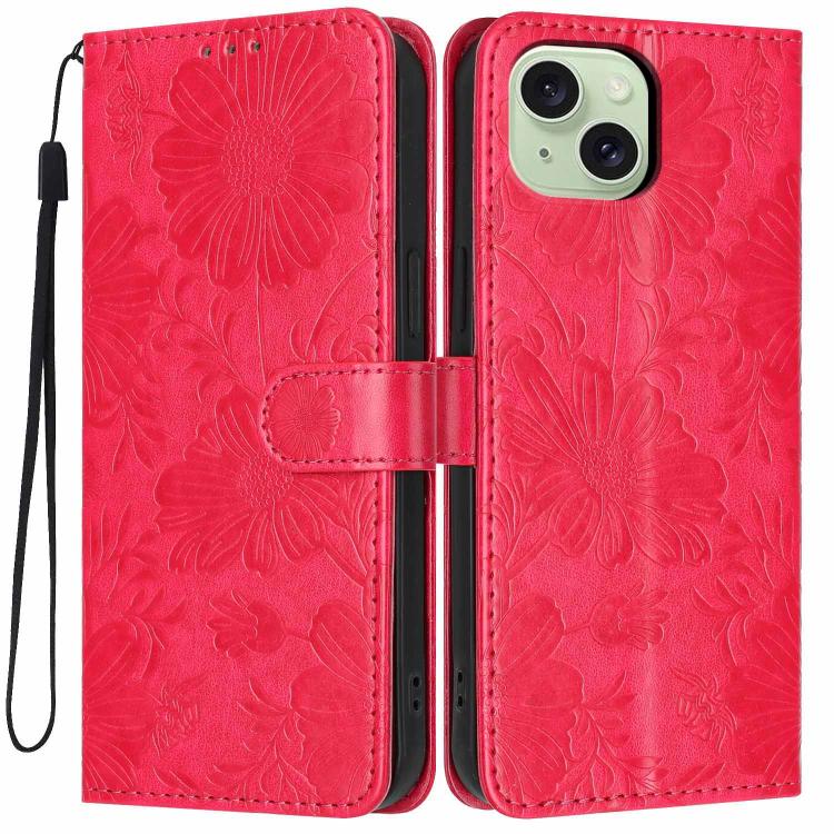 Coque de téléphone en cuir végétalien gaufré tournesol avec petite corde noire, Pour iPhone 14 Pro Max, Pour iPhone 13 Pro Max, Pour iPhone 13 Pro, Pour iPhone 13, Pour iPhone 12 / 12 Pro, Pour iPhone 12 Pro Max, Pour iPhone 11 Pro Max, Pour iPhone 11