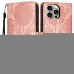 Étui de téléphone en cuir végétalien gaufré tournesol avec petite corde noire, Pour iPhone 16, Pour iPhone 15 Pro Max, Pour iPhone 15 Pro, Pour iPhone 15 Plus, Pour iPhone 15, Pour iPhone 14 Plus, Pour iPhone 14, Pour iPhone 14 Pro