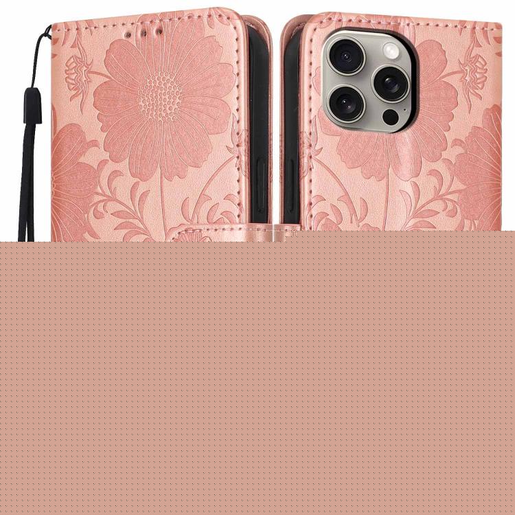 Étui de téléphone en cuir végétalien gaufré tournesol avec petite corde noire, Pour iPhone 16, Pour iPhone 15 Pro Max, Pour iPhone 15 Pro, Pour iPhone 15 Plus, Pour iPhone 15, Pour iPhone 14 Plus, Pour iPhone 14, Pour iPhone 14 Pro