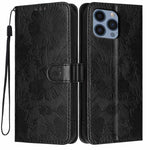 Coque de téléphone en cuir végétalien gaufré tournesol avec petite corde noire, Pour iPhone 14 Pro Max, Pour iPhone 13 Pro Max, Pour iPhone 13 Pro, Pour iPhone 13, Pour iPhone 12 / 12 Pro, Pour iPhone 12 Pro Max, Pour iPhone 11 Pro Max, Pour iPhone 11