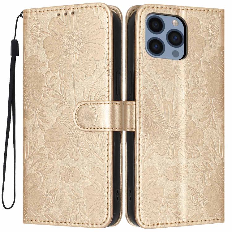 Coque de téléphone en cuir végétalien gaufré tournesol avec petite corde noire, Pour iPhone 14 Pro Max, Pour iPhone 13 Pro Max, Pour iPhone 13 Pro, Pour iPhone 13, Pour iPhone 12 / 12 Pro, Pour iPhone 12 Pro Max, Pour iPhone 11 Pro Max, Pour iPhone 11