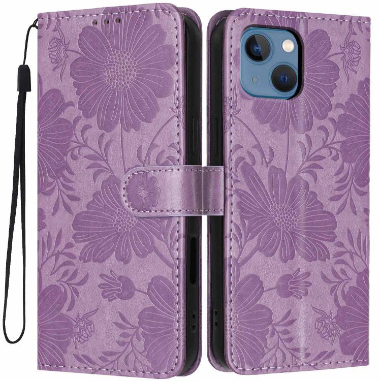Coque de téléphone en cuir végétalien gaufré tournesol avec petite corde noire, Pour iPhone 14 Pro Max, Pour iPhone 13 Pro Max, Pour iPhone 13 Pro, Pour iPhone 13, Pour iPhone 12 / 12 Pro, Pour iPhone 12 Pro Max, Pour iPhone 11 Pro Max, Pour iPhone 11