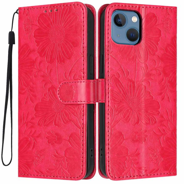 Coque de téléphone en cuir végétalien gaufré tournesol avec petite corde noire, Pour iPhone 14 Pro Max, Pour iPhone 13 Pro Max, Pour iPhone 13 Pro, Pour iPhone 13, Pour iPhone 12 / 12 Pro, Pour iPhone 12 Pro Max, Pour iPhone 11 Pro Max, Pour iPhone 11