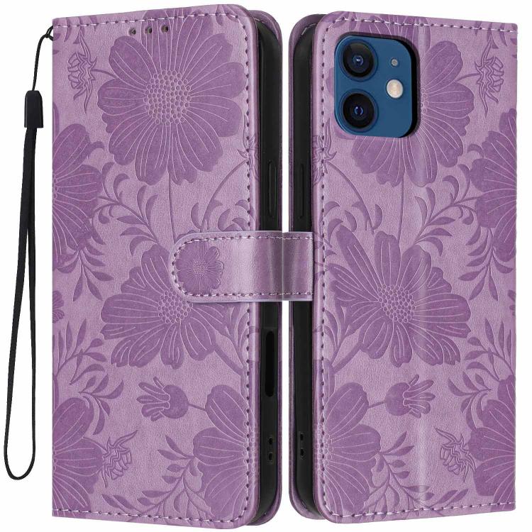 Coque de téléphone en cuir végétalien gaufré tournesol avec petite corde noire, Pour iPhone 14 Pro Max, Pour iPhone 13 Pro Max, Pour iPhone 13 Pro, Pour iPhone 13, Pour iPhone 12 / 12 Pro, Pour iPhone 12 Pro Max, Pour iPhone 11 Pro Max, Pour iPhone 11