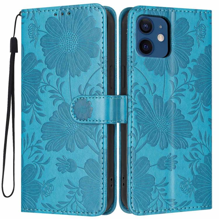 Coque de téléphone en cuir végétalien gaufré tournesol avec petite corde noire, Pour iPhone 14 Pro Max, Pour iPhone 13 Pro Max, Pour iPhone 13 Pro, Pour iPhone 13, Pour iPhone 12 / 12 Pro, Pour iPhone 12 Pro Max, Pour iPhone 11 Pro Max, Pour iPhone 11