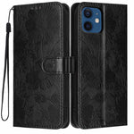 Coque de téléphone en cuir végétalien gaufré tournesol avec petite corde noire, Pour iPhone 14 Pro Max, Pour iPhone 13 Pro Max, Pour iPhone 13 Pro, Pour iPhone 13, Pour iPhone 12 / 12 Pro, Pour iPhone 12 Pro Max, Pour iPhone 11 Pro Max, Pour iPhone 11