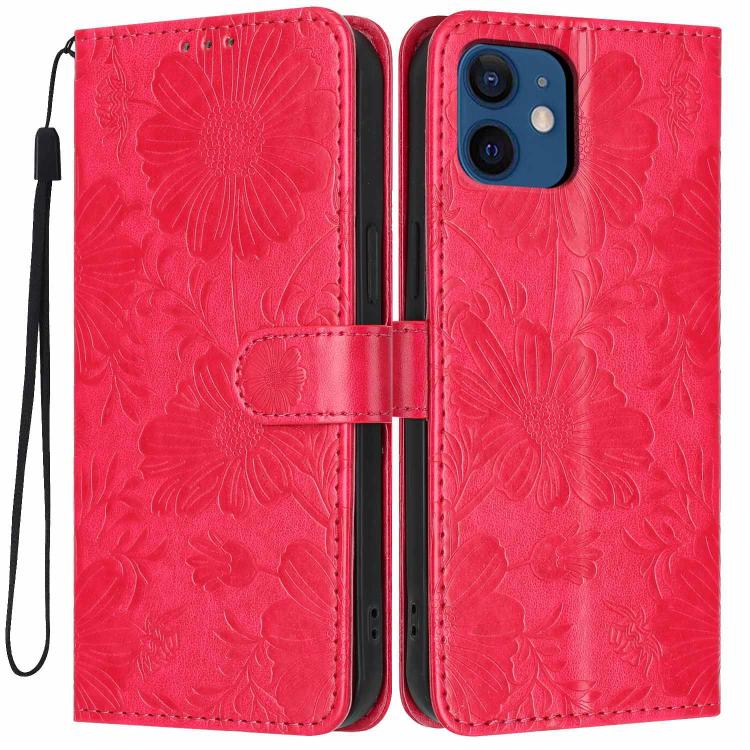 Coque de téléphone en cuir végétalien gaufré tournesol avec petite corde noire, Pour iPhone 14 Pro Max, Pour iPhone 13 Pro Max, Pour iPhone 13 Pro, Pour iPhone 13, Pour iPhone 12 / 12 Pro, Pour iPhone 12 Pro Max, Pour iPhone 11 Pro Max, Pour iPhone 11