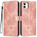 Coque de téléphone en cuir végétalien gaufré tournesol avec petite corde noire, Pour iPhone 14 Pro Max, Pour iPhone 13 Pro Max, Pour iPhone 13 Pro, Pour iPhone 13, Pour iPhone 12 / 12 Pro, Pour iPhone 12 Pro Max, Pour iPhone 11 Pro Max, Pour iPhone 11