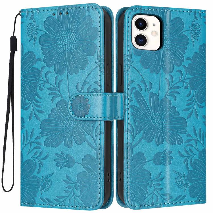 Coque de téléphone en cuir végétalien gaufré tournesol avec petite corde noire, Pour iPhone 14 Pro Max, Pour iPhone 13 Pro Max, Pour iPhone 13 Pro, Pour iPhone 13, Pour iPhone 12 / 12 Pro, Pour iPhone 12 Pro Max, Pour iPhone 11 Pro Max, Pour iPhone 11