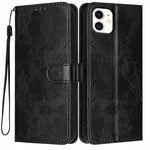 Coque de téléphone en cuir végétalien gaufré tournesol avec petite corde noire, Pour iPhone 14 Pro Max, Pour iPhone 13 Pro Max, Pour iPhone 13 Pro, Pour iPhone 13, Pour iPhone 12 / 12 Pro, Pour iPhone 12 Pro Max, Pour iPhone 11 Pro Max, Pour iPhone 11