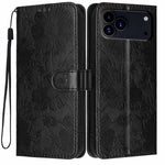 Étui de téléphone en cuir végétalien gaufré tournesol avec petite corde noire, Pour iPhone 16e / 17e, Pour iPhone 17 Pro Max, Pour iPhone 17 Pro, Pour iPhone 17, Pour iPhone Air, Pour iPhone 16 Pro Max, Pour iPhone 16 Pro, Pour iPhone 16 Plus