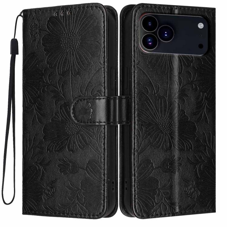 Étui de téléphone en cuir végétalien gaufré tournesol avec petite corde noire, Pour iPhone 16e / 17e, Pour iPhone 17 Pro Max, Pour iPhone 17 Pro, Pour iPhone 17, Pour iPhone Air, Pour iPhone 16 Pro Max, Pour iPhone 16 Pro, Pour iPhone 16 Plus
