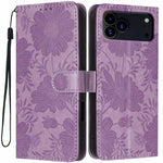 Étui de téléphone en cuir végétalien gaufré tournesol avec petite corde noire, Pour iPhone 16e / 17e, Pour iPhone 17 Pro Max, Pour iPhone 17 Pro, Pour iPhone 17, Pour iPhone Air, Pour iPhone 16 Pro Max, Pour iPhone 16 Pro, Pour iPhone 16 Plus