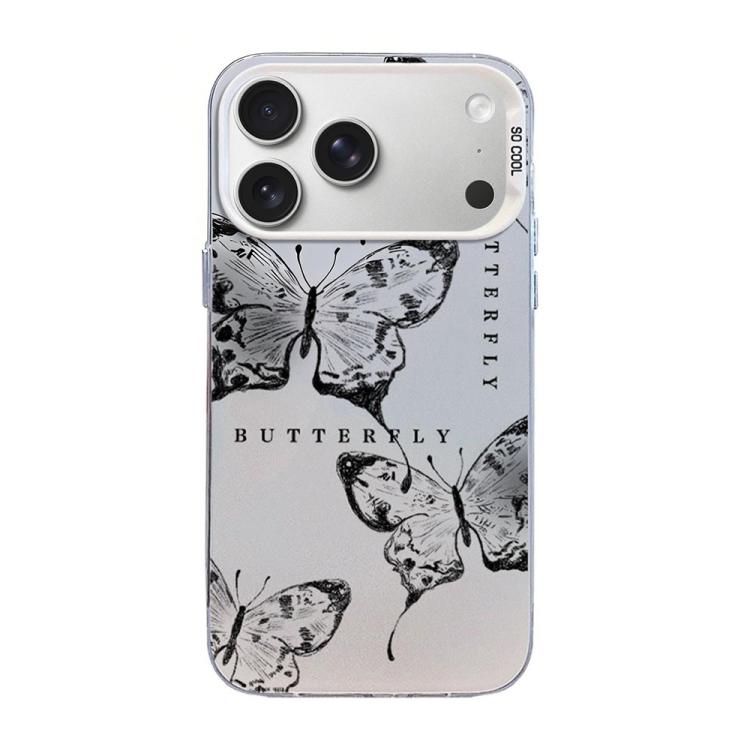 Coque de téléphone hybride PC et TPU, motif papillon, placage argenté, pour iPhone 17e / 16e, pour iPhone 17 Pro Max, pour iPhone 17 Pro, pour iPhone 17, pour iPhone Air, pour iPhone 16 Pro Max