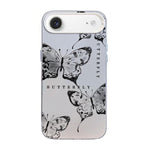Coque de téléphone hybride PC et TPU, motif papillon, placage argenté, pour iPhone 17e / 16e, pour iPhone 17 Pro Max, pour iPhone 17 Pro, pour iPhone 17, pour iPhone Air, pour iPhone 16 Pro Max
