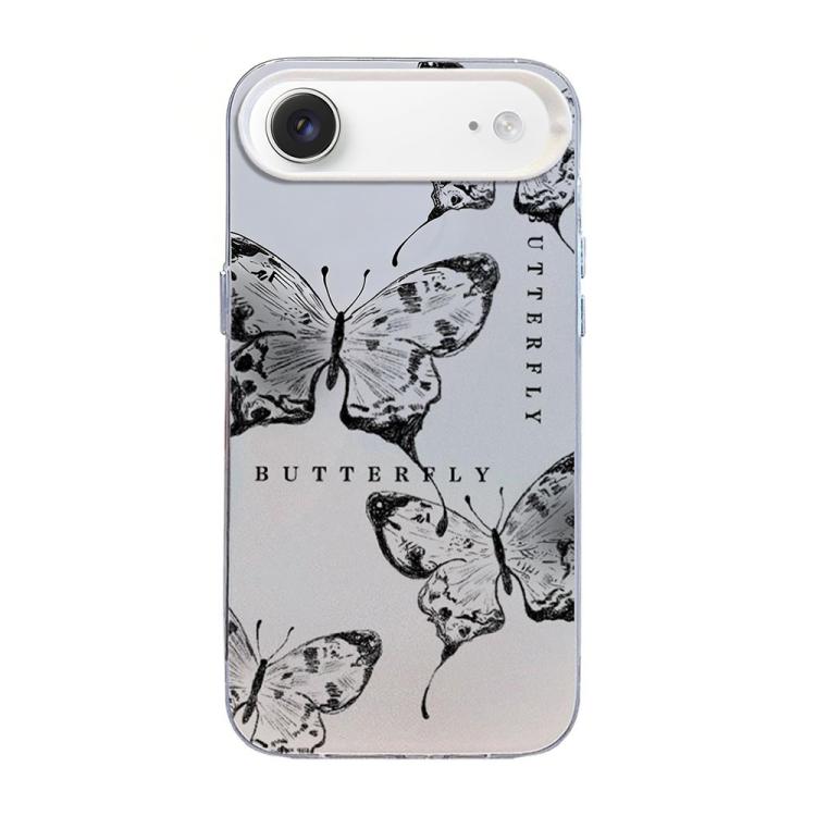 Coque de téléphone hybride PC et TPU, motif papillon, placage argenté, pour iPhone 17e / 16e, pour iPhone 17 Pro Max, pour iPhone 17 Pro, pour iPhone 17, pour iPhone Air, pour iPhone 16 Pro Max