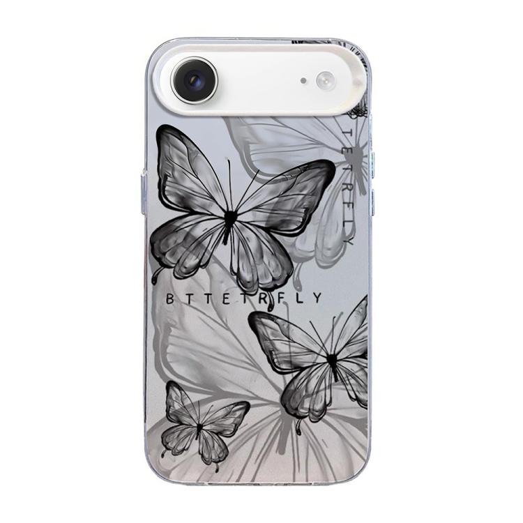 Coque de téléphone hybride PC et TPU, motif papillon, placage argenté, pour iPhone 17e / 16e, pour iPhone 17 Pro Max, pour iPhone 17 Pro, pour iPhone 17, pour iPhone Air, pour iPhone 16 Pro Max