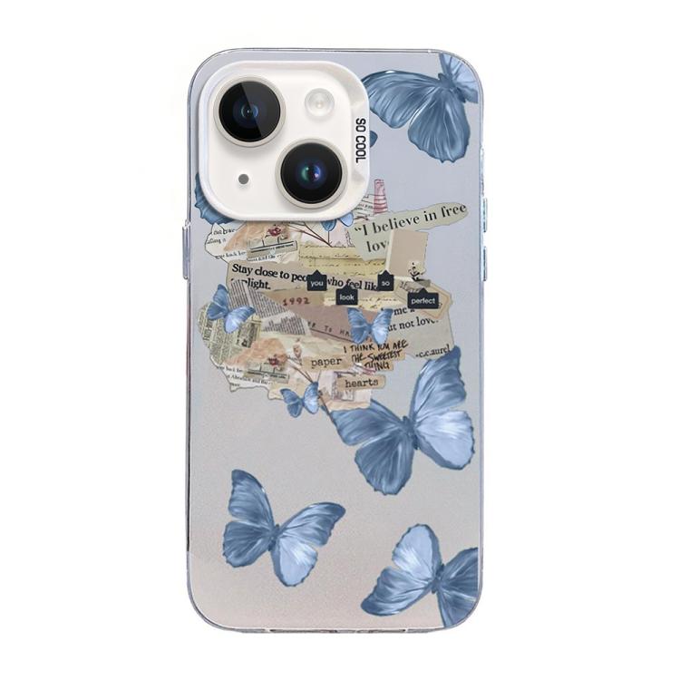 Coque de téléphone hybride en PC et TPU plaqué argent motif papillon, pour iPhone 15, pour iPhone 14 Plus, pour iPhone 14, pour iPhone 14 Pro, pour iPhone 14 Pro Max, pour iPhone SE 2022 / SE 2020