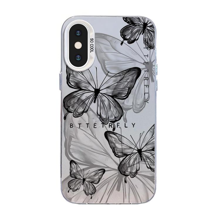 Coque de téléphone hybride PC et TPU, plaquée argent, motif papillon, pour iPhone XS Max, pour iPhone 8 Plus / 7 Plus