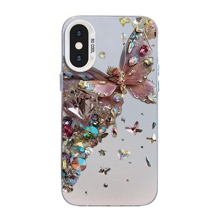 Coque de téléphone hybride PC et TPU, plaquée argent, motif papillon, pour iPhone XS Max, pour iPhone 8 Plus / 7 Plus