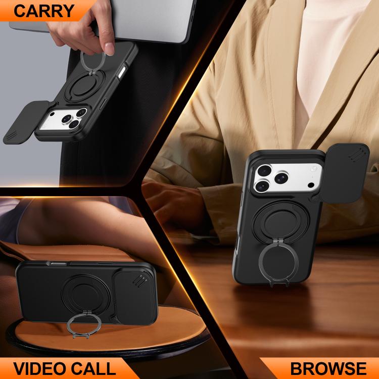 Étui de téléphone avec support rotatif magnétique et protection coulissante pour appareil photo, Pour iPhone 17 Pro Max, Pour iPhone 17 Pro, Pour iPhone 17, Pour iPhone Air, Pour iPhone 16 Pro Max, Pour iPhone 16 Pro