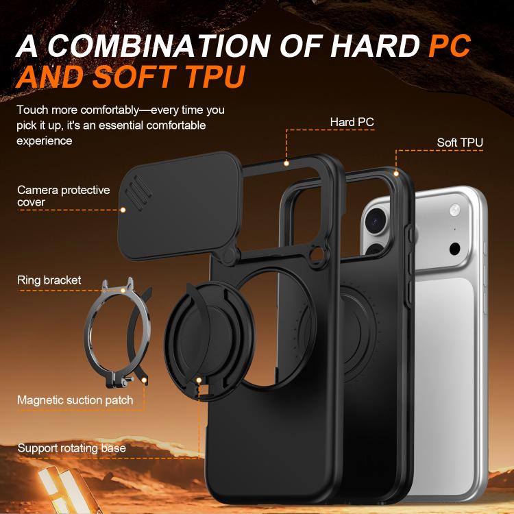 Étui de téléphone avec support rotatif magnétique et protection coulissante pour appareil photo, Pour iPhone 17 Pro Max, Pour iPhone 17 Pro, Pour iPhone 17, Pour iPhone Air, Pour iPhone 16 Pro Max, Pour iPhone 16 Pro