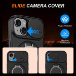 Coque de téléphone avec support magnétique rotatif à bouclier coulissant pour caméra, pour iPhone 14 / 13, pour iPhone 14 Pro, pour iPhone 14 Pro Max, pour iPhone 13 Pro Max / 12 Pro Max, pour iPhone 13 Pro, pour iPhone 12 / 12 Pro
