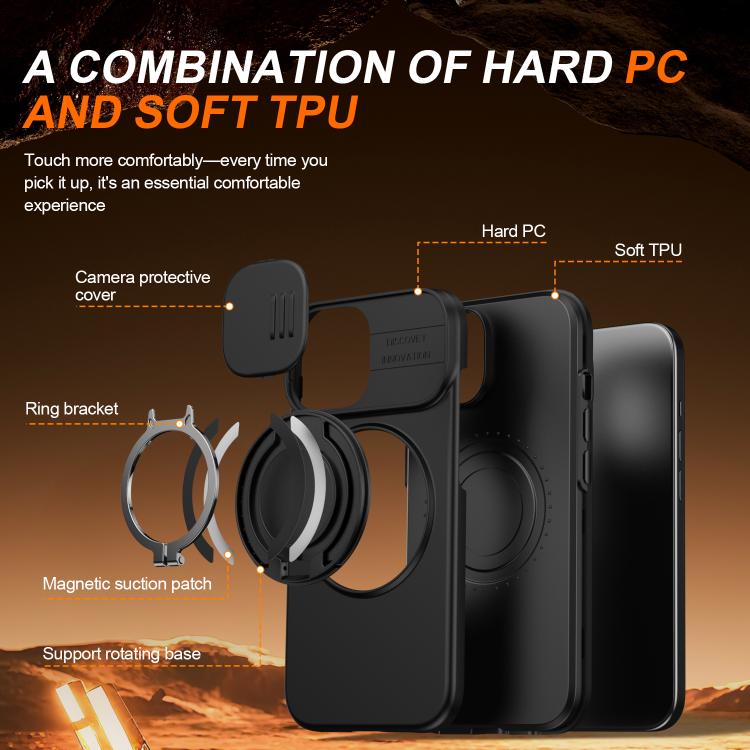 Coque de téléphone avec support magnétique rotatif à bouclier coulissant pour caméra, pour iPhone 14 / 13, pour iPhone 14 Pro, pour iPhone 14 Pro Max, pour iPhone 13 Pro Max / 12 Pro Max, pour iPhone 13 Pro, pour iPhone 12 / 12 Pro