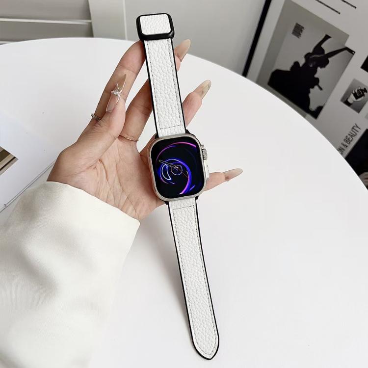 Bracelet de montre xDfind en cuir végétalien texturé litchi à boucle magnétique, pour Apple Watch 42 / 44 / 45 / 46 / 49 mm, pour Apple Watch 38 / 40 / 41 / S11 42 mm