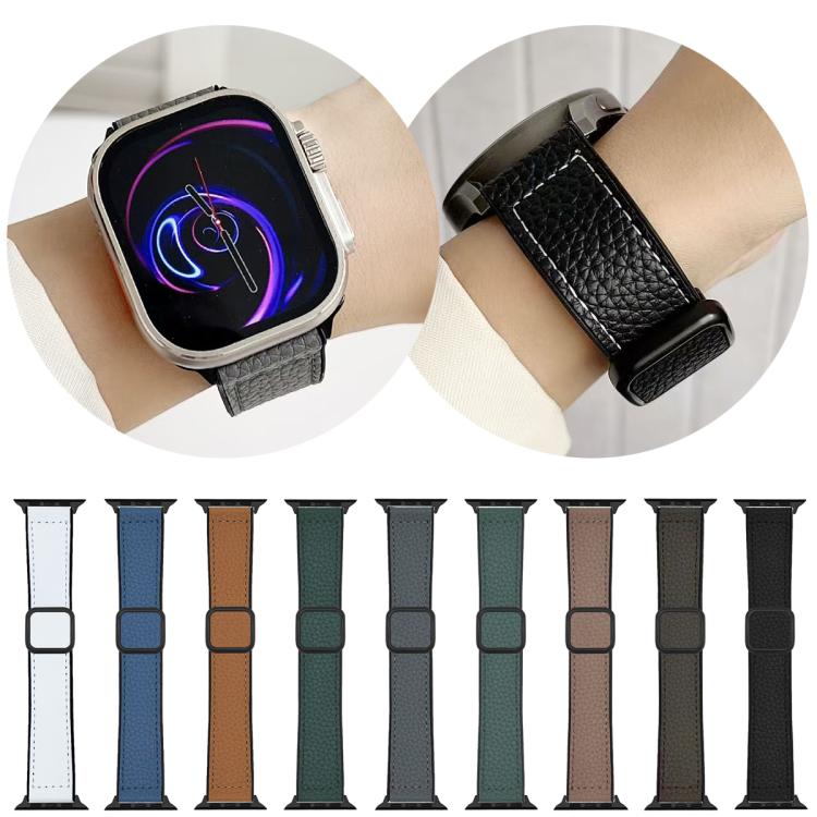 Bracelet de montre xDfind en cuir végétalien texturé litchi à boucle magnétique, pour Apple Watch 42 / 44 / 45 / 46 / 49 mm, pour Apple Watch 38 / 40 / 41 / S11 42 mm