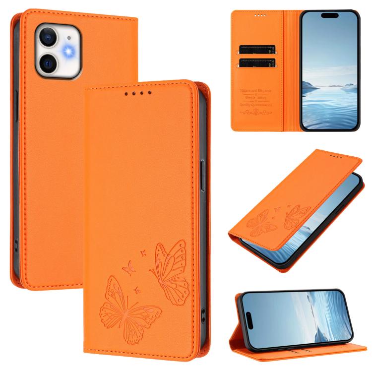 Étui de Téléphone en Cuir Vegan RFID Double Papillon à Fermeture Magnétique Puissante, Pour iPhone 12 Pro Max, Pour iPhone 11 Pro Max, Pour iPhone 11, Pour iPhone 11 Pro