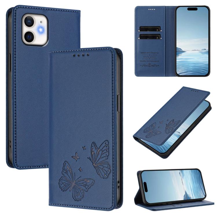 Étui de Téléphone en Cuir Vegan RFID Double Papillon à Fermeture Magnétique Puissante, Pour iPhone 12 Pro Max, Pour iPhone 11 Pro Max, Pour iPhone 11, Pour iPhone 11 Pro