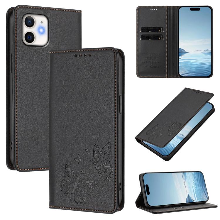 Étui de Téléphone en Cuir Vegan RFID Double Papillon à Fermeture Magnétique Puissante, Pour iPhone 12 Pro Max, Pour iPhone 11 Pro Max, Pour iPhone 11, Pour iPhone 11 Pro