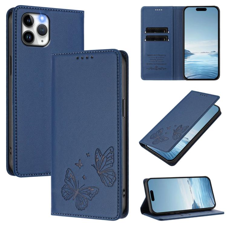 Étui de Téléphone en Cuir Vegan RFID Double Papillon à Fermeture Magnétique Puissante, Pour iPhone 12 Pro Max, Pour iPhone 11 Pro Max, Pour iPhone 11, Pour iPhone 11 Pro